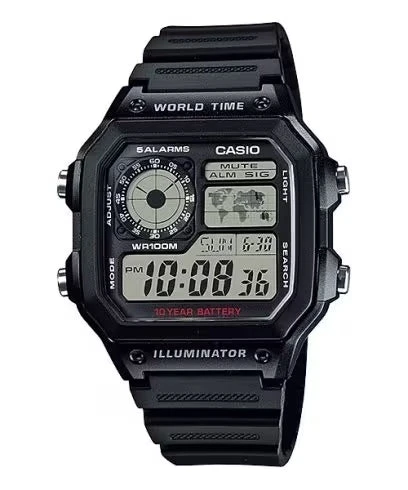 Casio Watch Digital World Time Illuminator Black AE-1200WH-1AVDF 3 Casio Watch Digital World Time Illuminator Black AE-1200WH-1AVDF