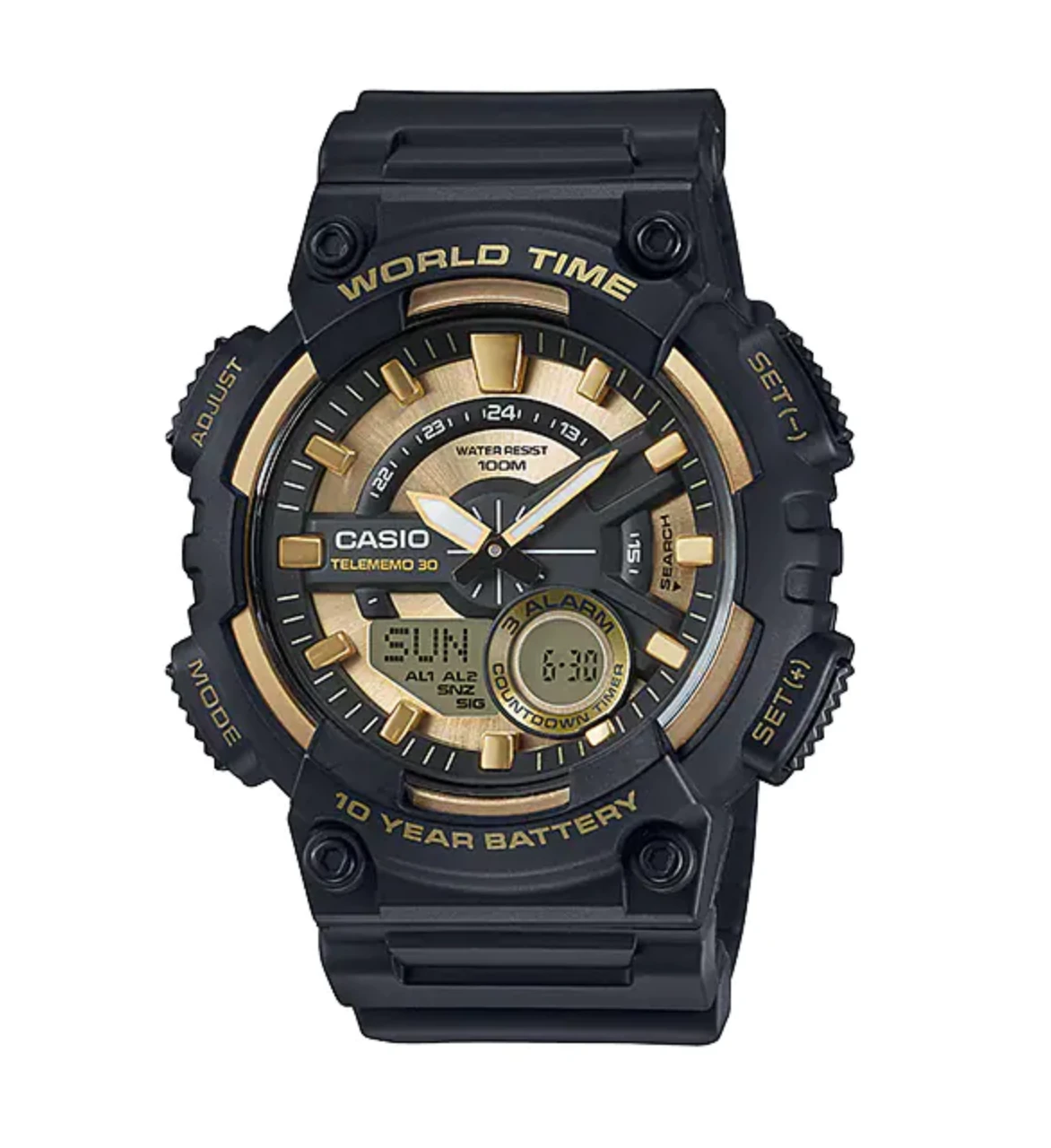 Casio Men's Watch World Time Telememo Gold/Black AEQ-110BW-9AVDF 3 Casio Men's Watch World Time Telememo Gold/Black AEQ-110BW-9AVDF