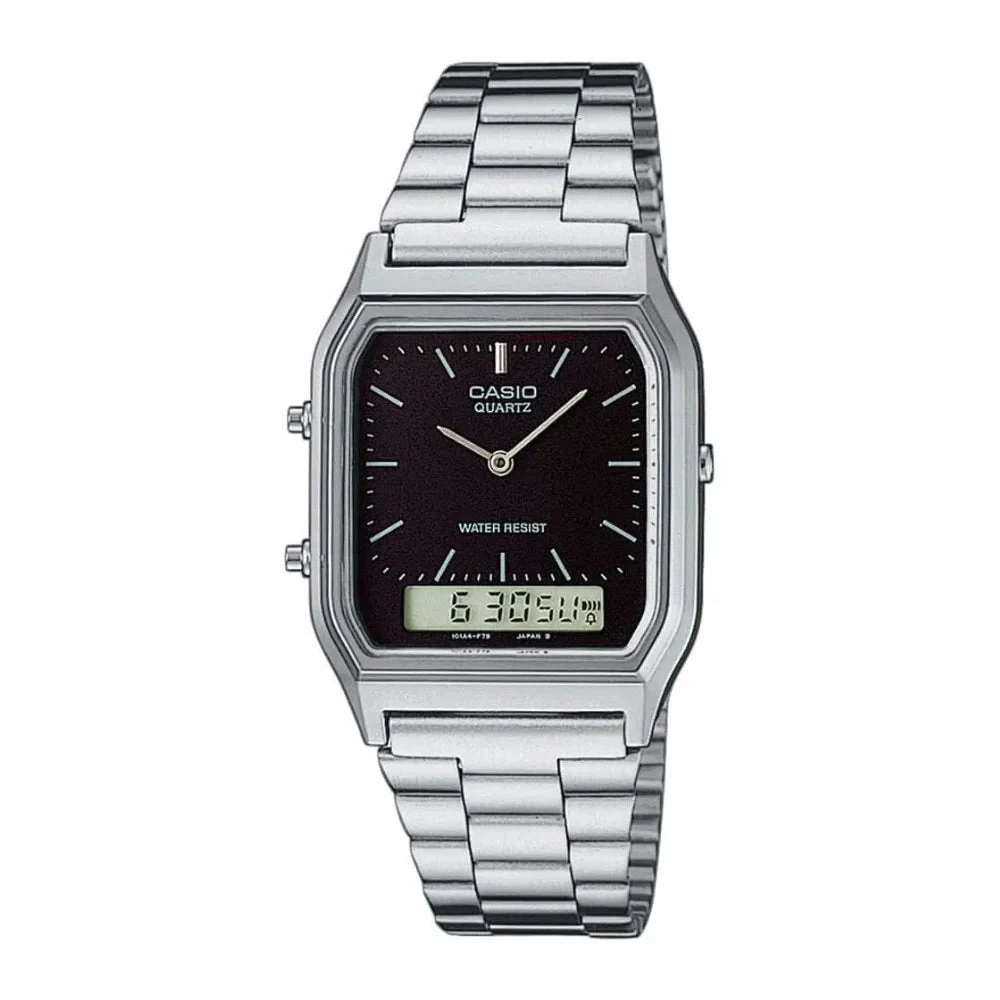 Casio Watch Vintage Retro Black Dual Time Steel AQ-230A-1DMQ 3 Casio Watch Vintage Retro Black Dual Time Steel AQ-230A-1DMQ