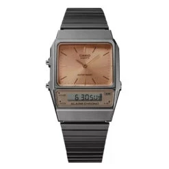 Casio Watch Vintage IP Grey Dual Time Steel Flat Link AQ-800ECGG-4ADF