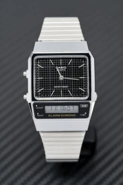 Casio Watch Vintage Dual Time Black Steel Flat Link AQ-800E-1ADF -Clock More Than Watches CASIO AQ 800E 1ADF 1
