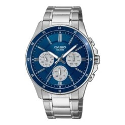 Casio Chrono 44mm Silver Men's Blue Analogue Watch MTP-1374D-2A3VDF