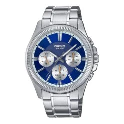 Casio Chrono 42mm Silver Men's Navy Analogue Watch MTP-1375D-2A1VDF