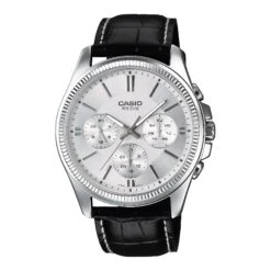 Casio Chrono 42mm Silver Men's Silver Leather Analogue Watch MTP-1375L-7AVDF