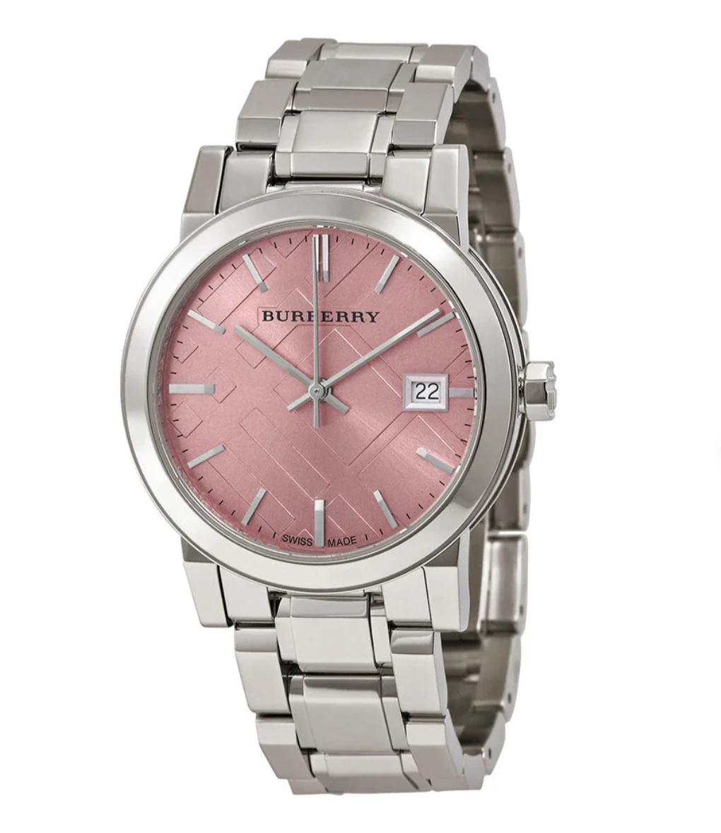 Burberry Ladies Watch Check Stamped 34mm Pink BU9124 3 Burberry Ladies Watch Check Stamped 34mm Pink BU9124