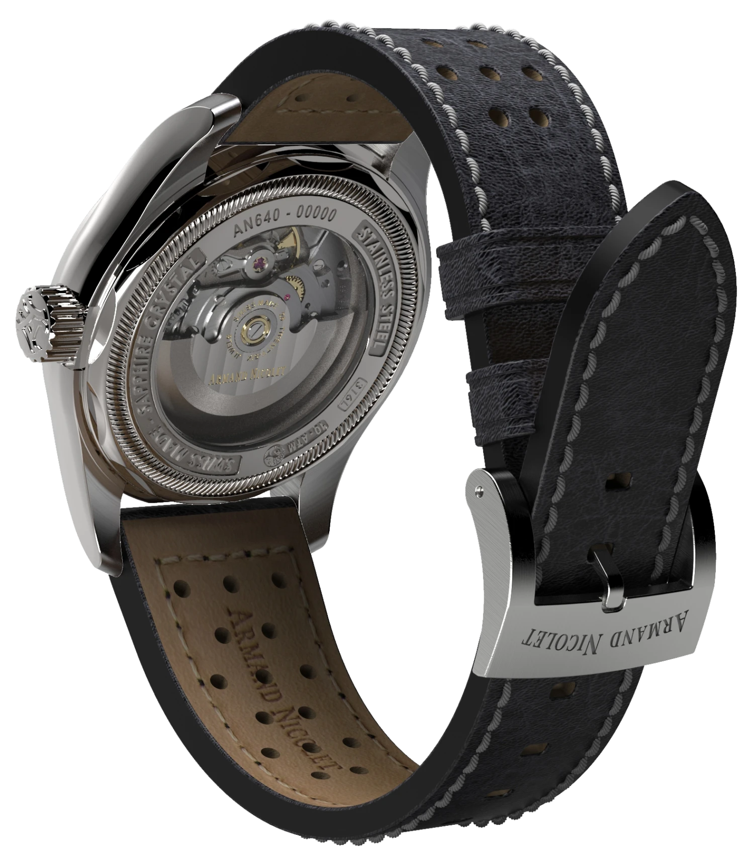 Armand Nicolet Men's Watch MM2 Date 43mm Black A640P-KN-BP22641NAC 4 Armand Nicolet Men's Watch MM2 Date 43mm Black A640P-KN-BP22641NAC - Image 2