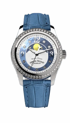 Armand Nicolet Ladies Watch M03 Moonphase 34mm Silver Blue A151TAA-AK-P882LV8