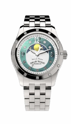Armand Nicolet Ladies Watch M03 Moonphase 34mm Silver Green A151RAA-AV-MA150