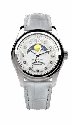 Armand Nicolet Ladies Watch M03 Moonphase 34mm White Silver A151QAA-AN-P882BC8