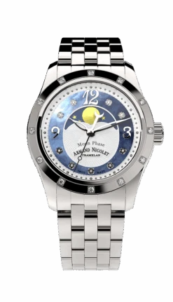 Armand Nicolet Ladies Watch M03 Moonphase 34mm Silver Blue A151RAA-AK-MA150
