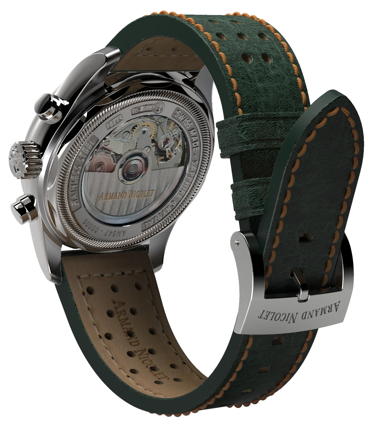 Armand Nicolet Men's Watch MM2 Chronograph 43mm Green A647P-NV-BP22641VAO 4 Armand Nicolet Men's Watch MM2 Chronograph 43mm Green A647P-NV-BP22641VAO - Image 2