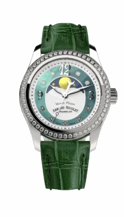Armand Nicolet Ladies Watch M03 Moonphase 34mm Silver Green A151TAA-AV-P882VR8