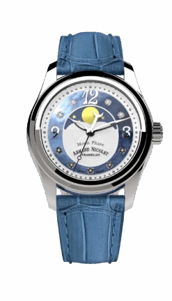 Armand Nicolet Ladies Watch M03 Moonphase 34mm Blue Silver A151QAA-AK-P882LV8