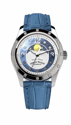 Armand Nicolet Ladies Watch M03 Moonphase 34mm Silver Blue A151RAA-AK-P882LV8