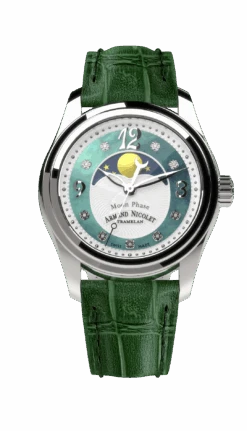 Armand Nicolet Ladies Watch M03 Moonphase 34mm Silver Green A151QAA-AV-P882VR8