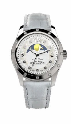 Armand Nicolet Ladies Watch M03 Moonphase 34mm Silver White A151RAA-AN-P882BC8
