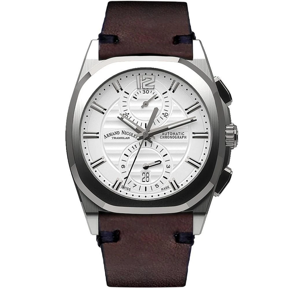 Armand Nicolet Men's Chronograph Watch J09-3 Brown Leather White A668AAA-AG-PK4140TM 3 Armand Nicolet Men's Chronograph Watch J09-3 Brown Leather White A668AAA-AG-PK4140TM