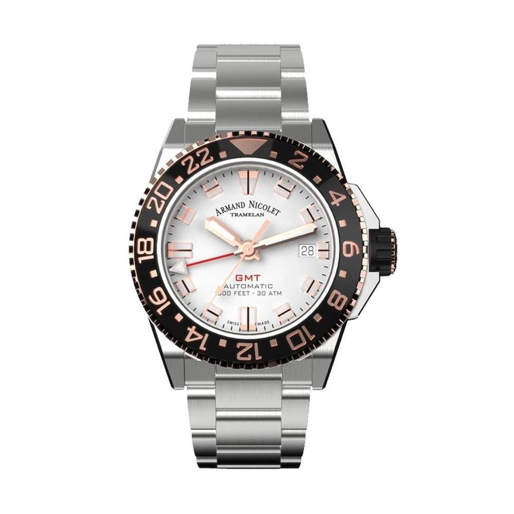 Armand Nicolet JS9-41 GMT Silver Stainless Steel 3 Armand Nicolet JS9-41 GMT Silver Stainless Steel