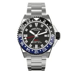 Armand Nicolet JS9-41 GMT Stainless Steeln Black And Blue Bezel