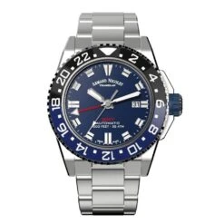 Armand Nicolet JS9-44 GMT Blue Stainless Steel Black And Blue Bezel