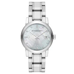 Burberry Ladies Watch 34mm Check Stamped Silver BU9125