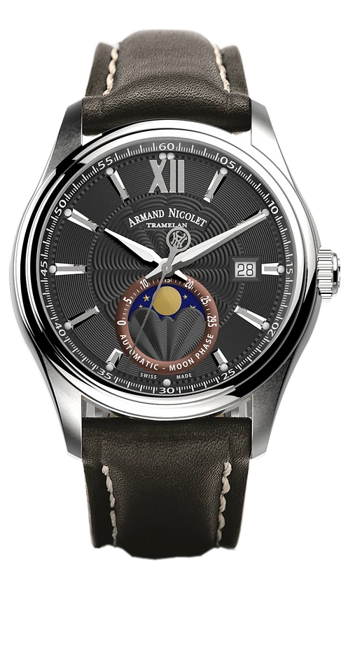 Armand Nicolet Men's Watch M02 Moonphase 41mm Black A740L-NR-P140NR2 3 Armand Nicolet Men's Watch M02 Moonphase 41mm Black A740L-NR-P140NR2