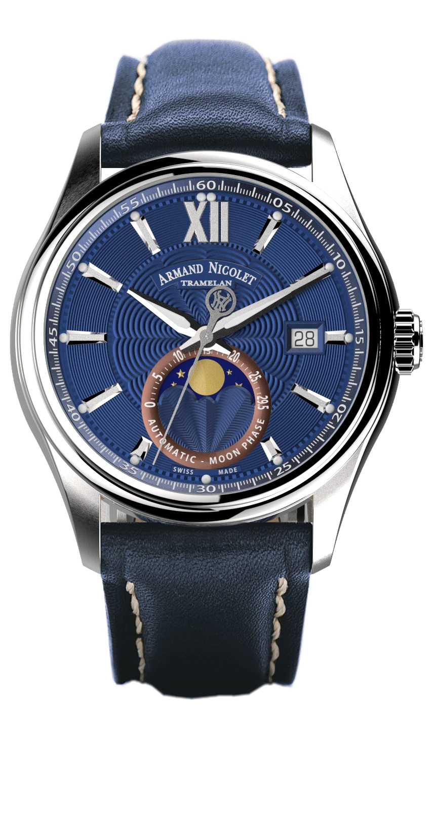 Armand Nicolet Men's Watch M02 Moonphase 41mm Blue A740L-BU-P140BU2 3 Armand Nicolet Men's Watch M02 Moonphase 41mm Blue A740L-BU-P140BU2